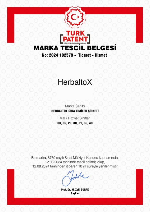HERBALTOX brand registration certificate